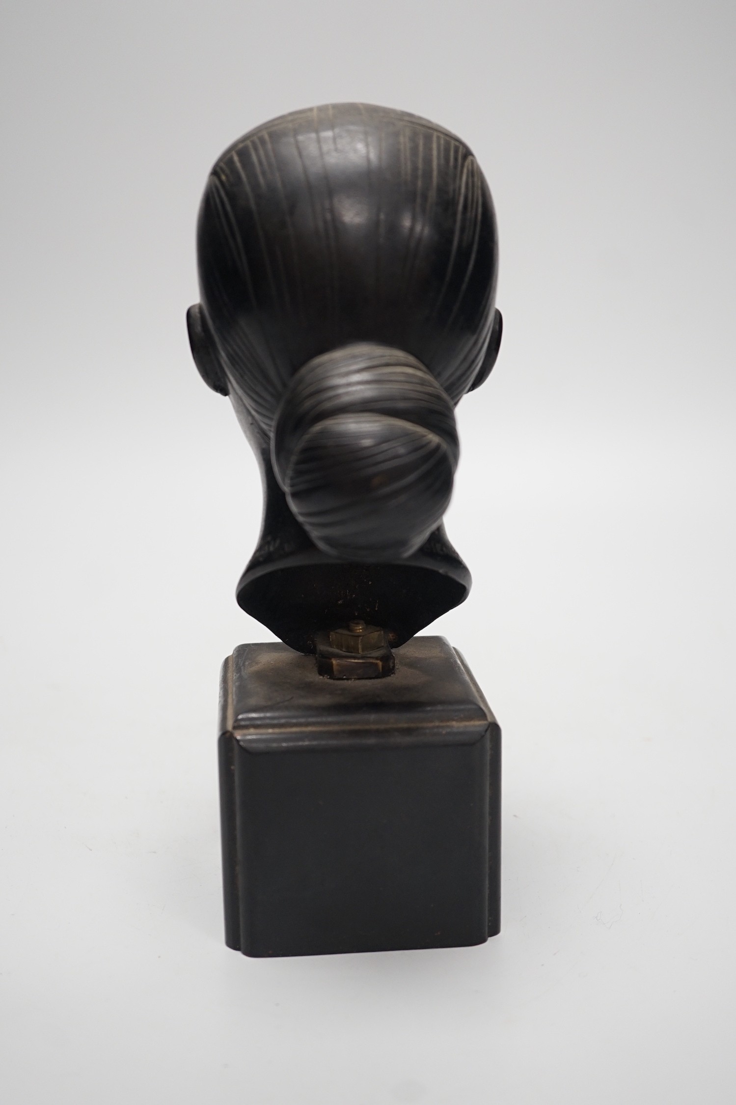 A Vietnamese Bienhao school bronze bust, signed L. Mau to neck, 23cm tall